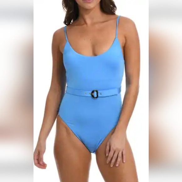 NWT Blue High-Leg One Piece Swimsuit with Belted Detail - Picture 1 of 4